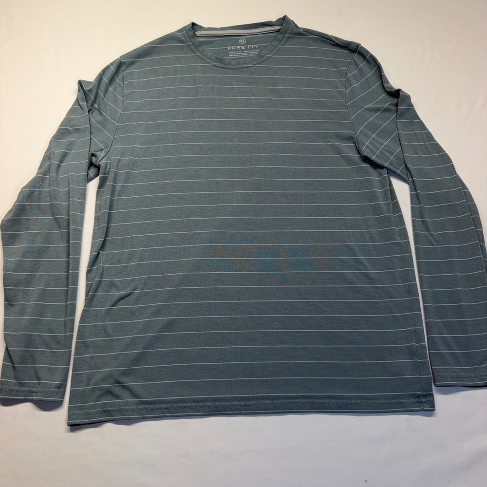 Free Fly Performance Bamboo Shirt XL Blue Gray Stripe Mens Long Sleeve Crew
